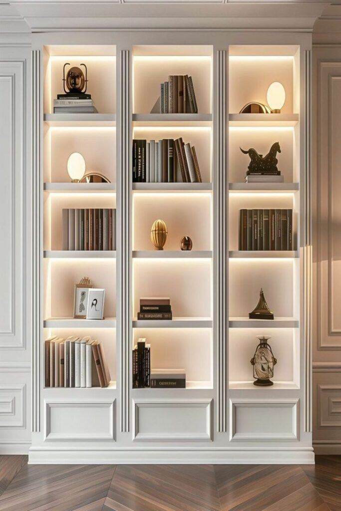 Bibliothèque murale dans un appartement haussmannien à Paris